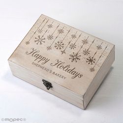 Cofre madera Merry Christmas copos personalizable 23x17cm