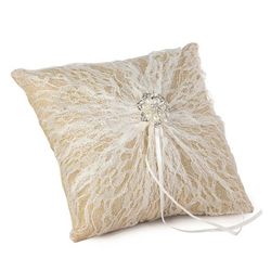 Cojín alianzas burlap con blonda broche perlas 20x20cm
