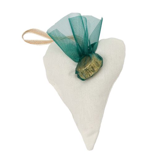 Cojín corazón con colgante decorado acebo y 1 bombón min 12