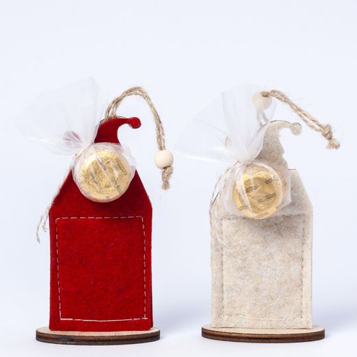 Colgante casita Papa Noel tejado rojo/beige 1 choc ,min.8