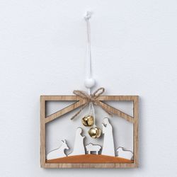 Colgante de madera siluetas Pesebre con cascabel, min.4