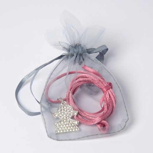 Collar niña de metal con strass cinta fucsia