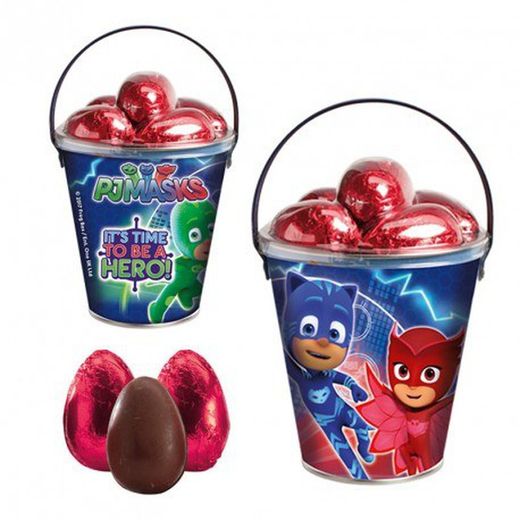 Seau Pjmasks avec 5 œufs en chocolat
