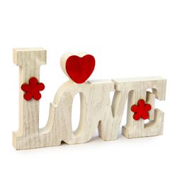Decoración Love de madera con detalles rojos, 20cm.