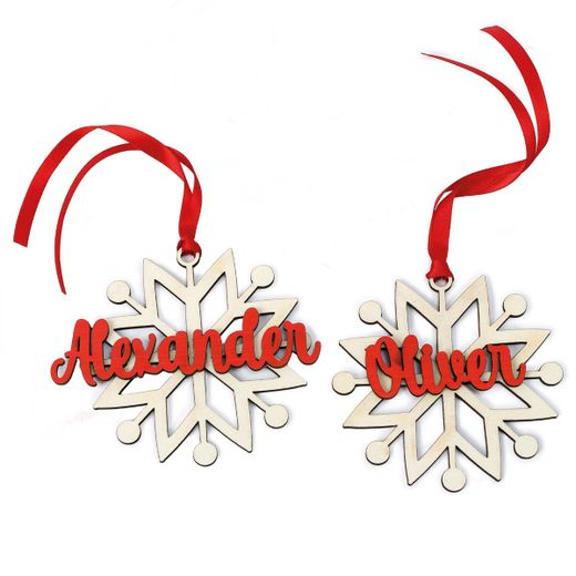 Estrella copos personalizada en rojo cinta para colgar ø8,5cm