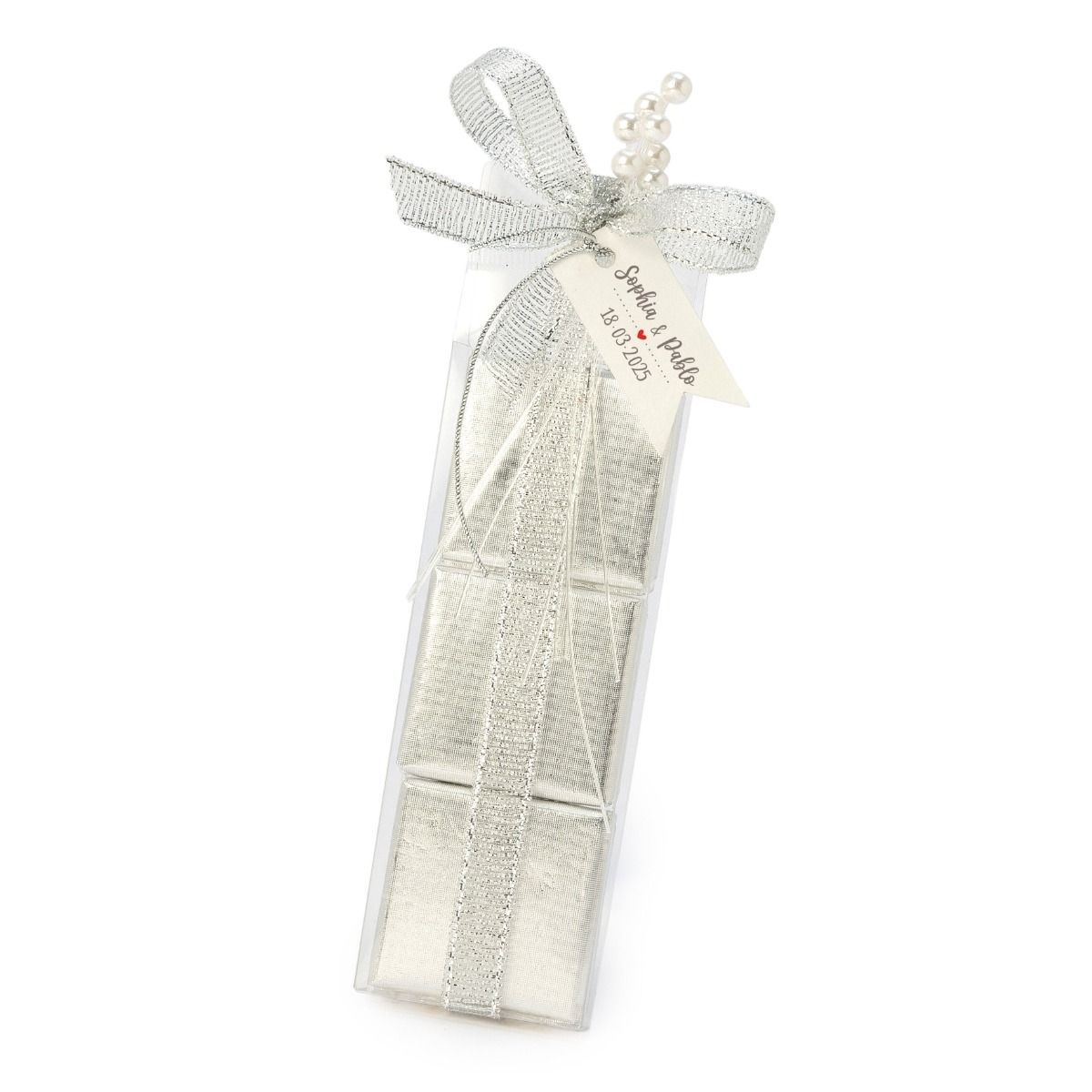 Estuche 3 napolitanas plata con perlitas