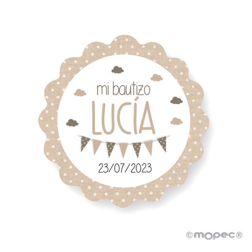 Etiq. adh. ondas beige topo blanco 1hj=24etiq. min.5