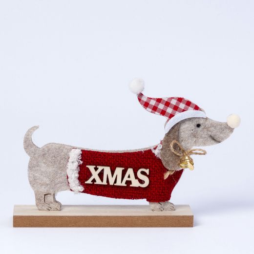 Figura fieltro perro salchicha letrero madera X´mas, min.2