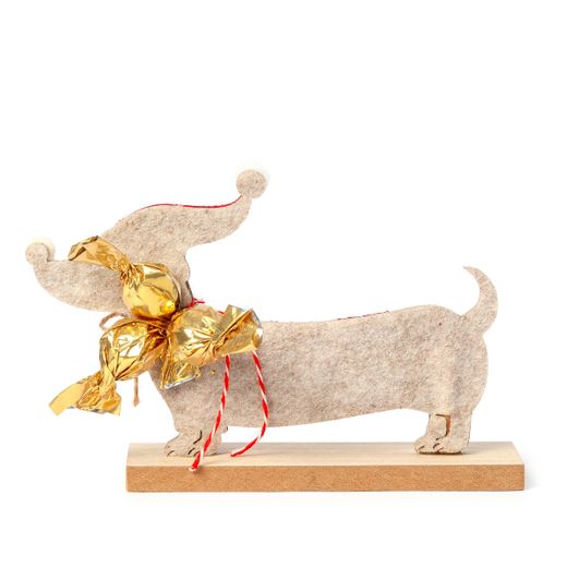 Figura fieltro perro salchicha letrero X'mas 3 crokichocs