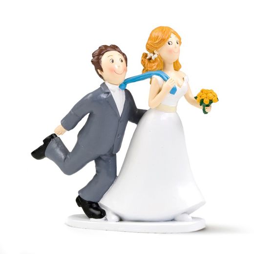 Figura pastel boda -Sí o Sí- tirando de la corbata (19cm) de Mopec