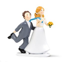 Figura pastel boda -Sí o Sí- tirando de la corbata (19cm) de Mopec