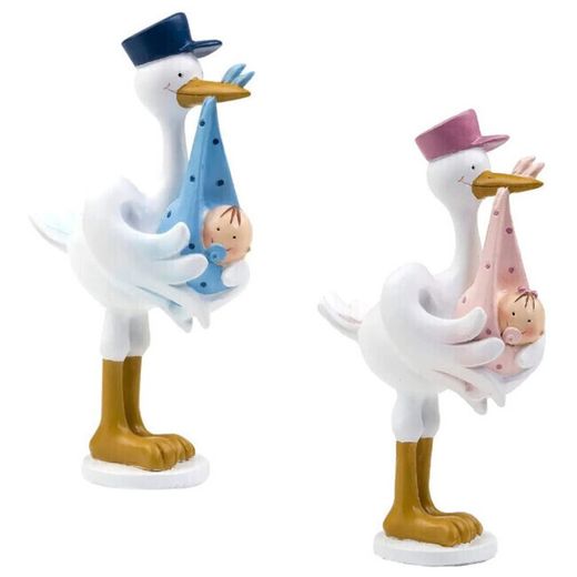 Figura pastel cigueña amorosa Pita (20cm) de Mopec. Figura pastel nacimiento o bautizo