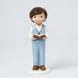 Figura pastel Comunión niño traje gris y biblia (13cm) de Mopec