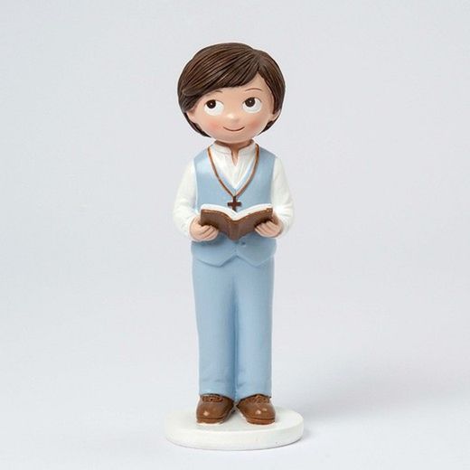 Figura pastel Comunión niño traje gris y biblia (13cm) de Mopec