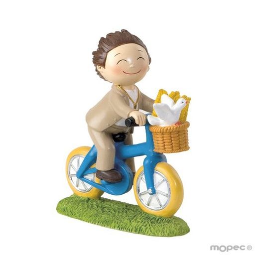 Figura pastel niño Comunión en bici (13,5cm) de Mopec