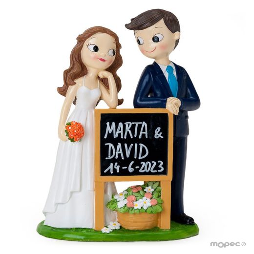 Figura pastel novios Pop&Fun con cartel-pizarra (21cm) de Mopec