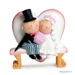 Figura pastel Pit&Pita novios banco corazón (15,5cm) de Mopec
