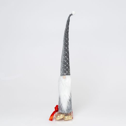 Gnomo gris terciopelo y lentejuelas 32cm. con 4 cora-chocs