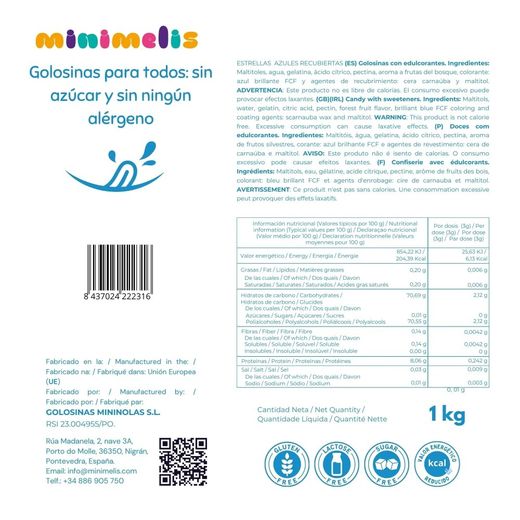 Caramelle senza zucchero Minimelis Blue Stars ricoperte di pastella