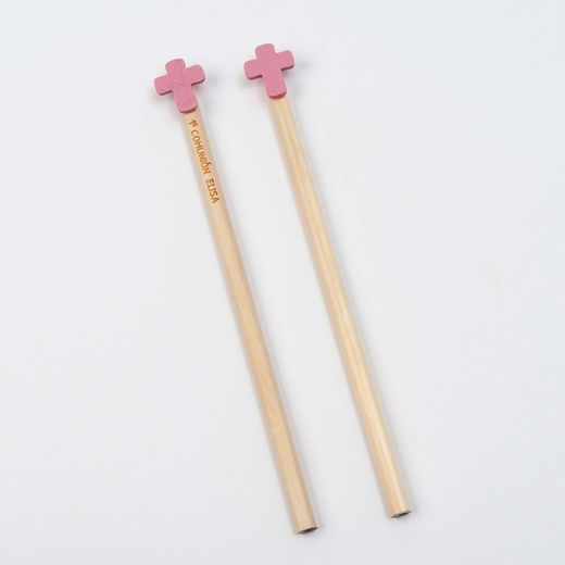 Lápiz hexagonal madera Cruz rosa min.12
