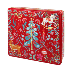 Lata bombones praliné leche 'Ornamentos' roja 300g