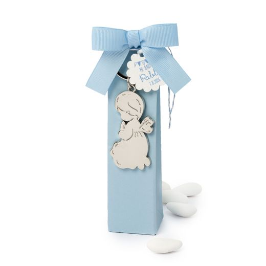 Llavero metal Angel en estuche azul 5 peladillas chocolate