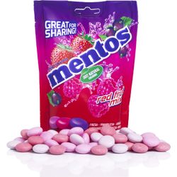 Mentos Mix Frutos Rojos, Caramelo Masticable con Zumo de Frutas - 7 bolsas de 160 gramos