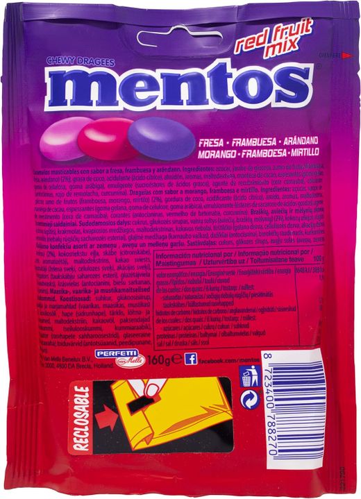 Mentos Red Fruit Mix, Caramelle Masticabili con Succo di Frutta – Bustine da 160 grammi