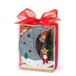 Pack regalo Navidad delantal,luna,leds,caramelos lazo rojo