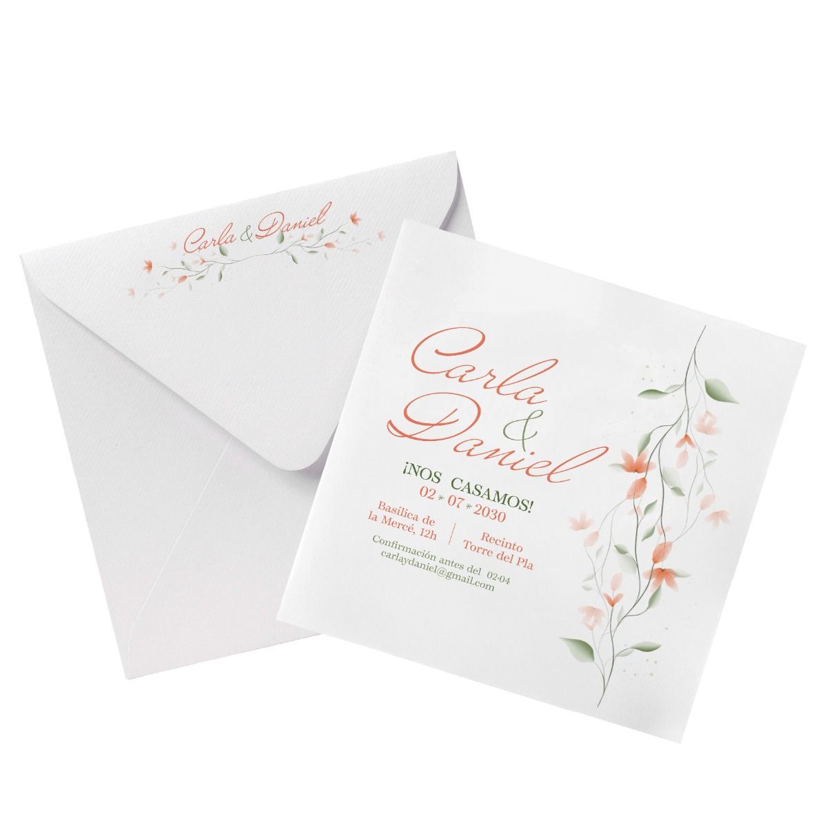 Participación acuarela salmón con sobre