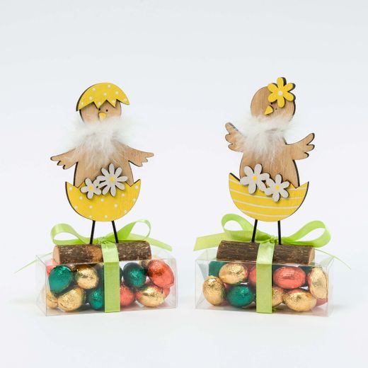 Pollitos madera base tronco caja 16 huevos praliné stdo.2