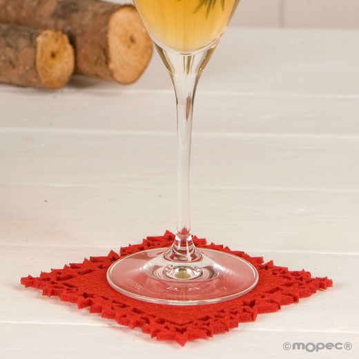 Posavasos fieltro rojo estrellas 10x10cm., min.6