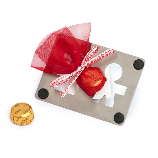 Posavasos metálico chico chica con tarjeta Love y bombón