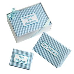 Set 3 cajas vichy azul,caja regalo y lazo
