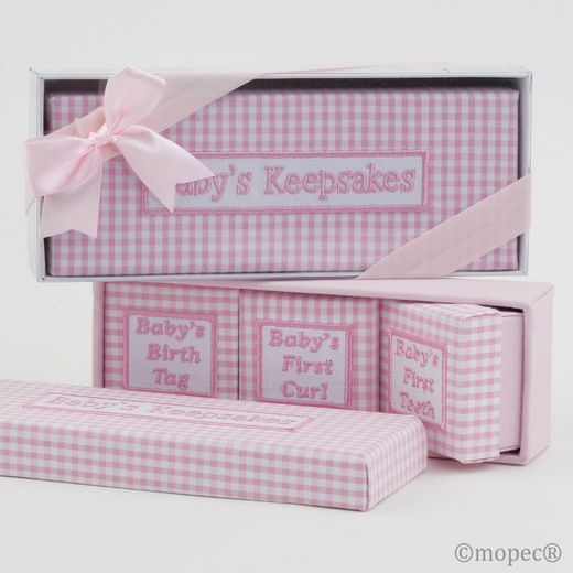 Coffret 4 Boîtes Vichy Rose, Coffret Cadeau Et Noeud