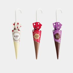 Ombrelli alla nocciola, cioccolato bianco, con latte e 50% di cacao, 10 Gr (32Un) di Simon Coll