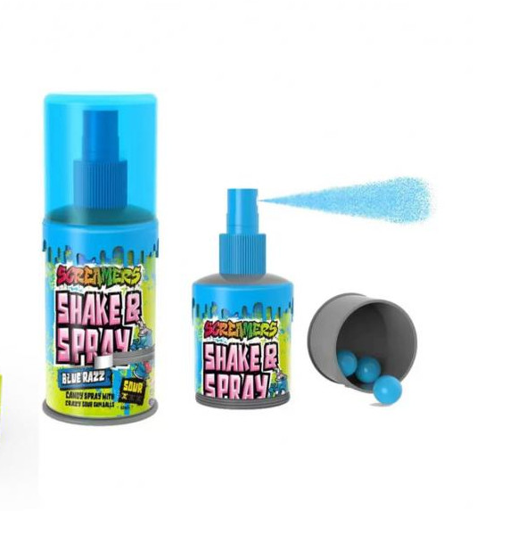 Spray Graffiti Azul Screamers con chicles ácidos CFV. Golosina liquida spray 12 unidades