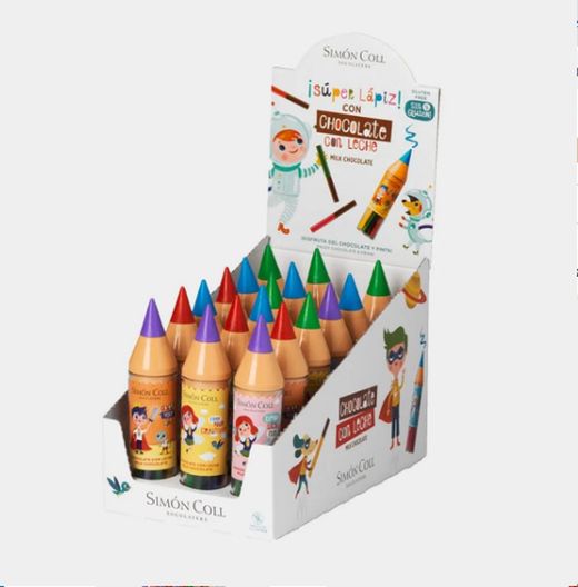 Super Lapices Colores de Chocolate (18 unidades) de Simon Coll. Chocolates de navidad