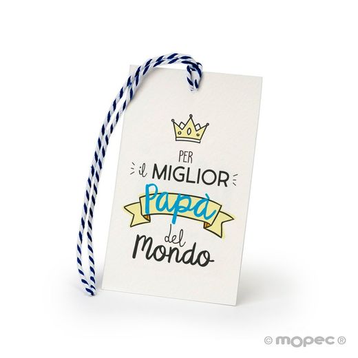 Tarjetón 6x10cm cordel "Per il miglior papà del mondo" min.25
