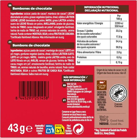 Bombones Caja Roja Nestlé (45 gramos - 5 bombones) (12 unidades)