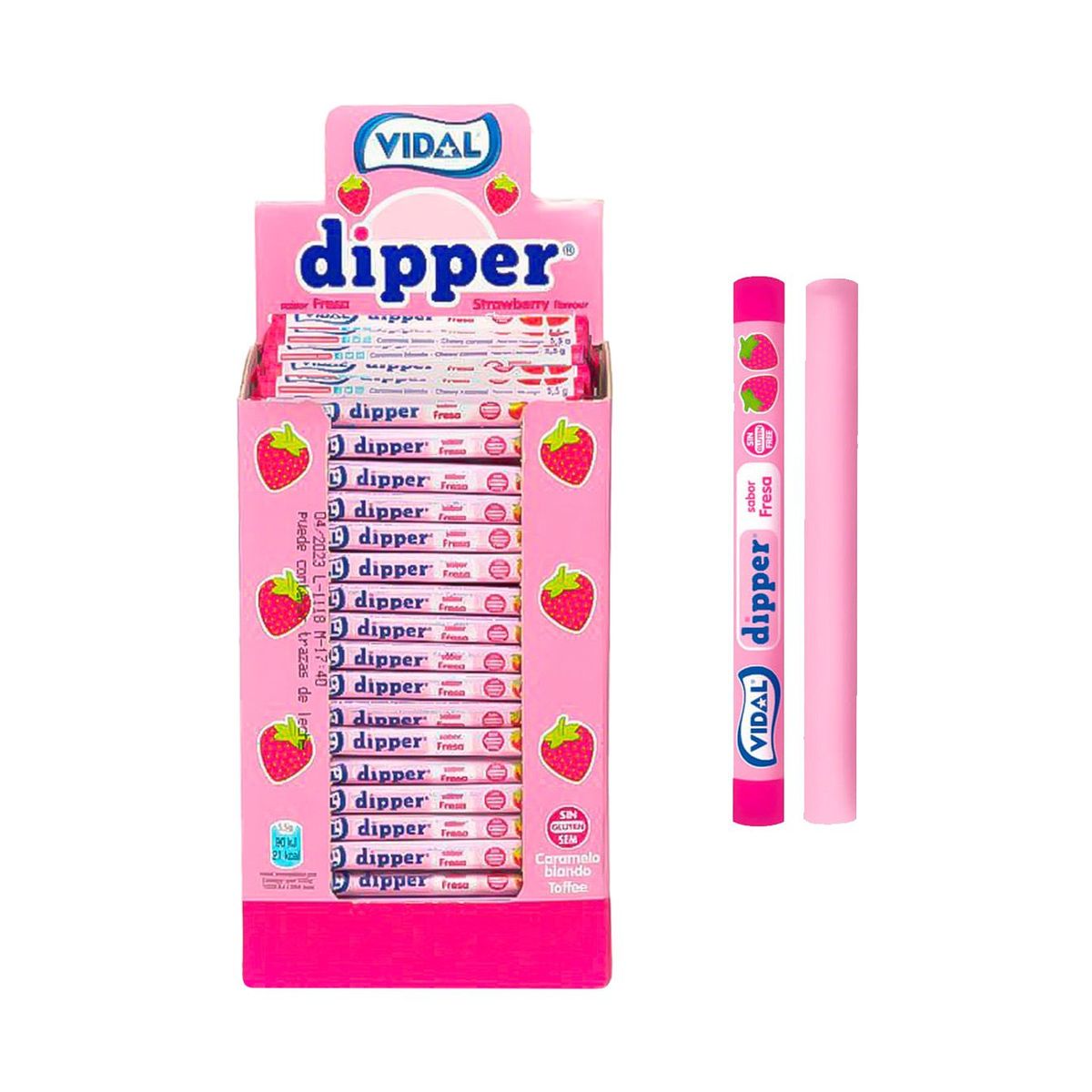 Dippers Fresa Vidal (200 unidades). Masticable sabor fresa 100 unidades
