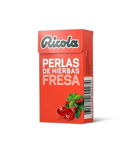 Ricola - Perlas de Hierbas Fresa, Caramelos Blandos, Refresca y Alivia la Garganta y las Vías Respiratorias, con Zumo de Fresa, 13 Hierbas Suizas y Aceites Esenciales, con Edulcorantes - Caja 25 g 10 Unidades