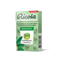 Ricola - Caramelos Duros, Refresca y Alivia la Garganta y las Vías Respiratorias, con Aceites Esenciales de Menta y Eucalipto, 13 Hierbas Suizas, Sin Azúcar, con Edulcorante - Caja 50 gramos