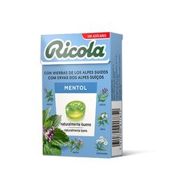 Ricola - Caramelos Duros de Menta Azul balsamica, Refresca y Alivia la Garganta y las Vías Respiratorias, con Aceites Esenciales de Mentol balsámico, 13 Hierbas Suizas, Sin Azúcar, con Edulcorante - Caja 50 gramos Ricola