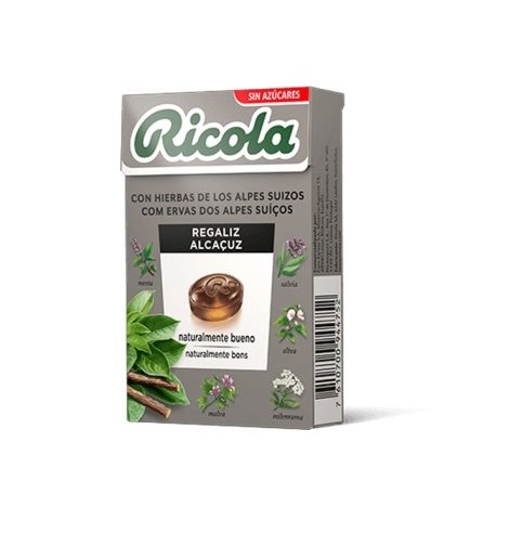 Ricola – Regaliz, Caramelos Duros, Refresca y Alivia la Garganta y las Vías Respiratorias, con Esencia de Anís Estrellado, 13 Hierbas Suizas y Aceites Esenciales, Sin Azúcar, con Edulcorante - 50 g 10 unidades