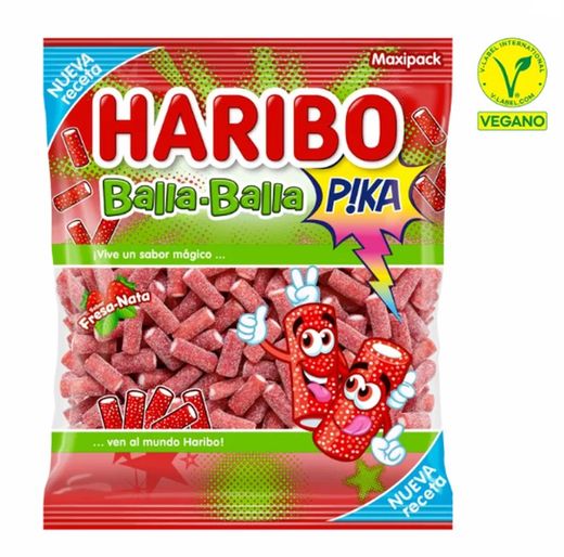Balla pica fresa Haribo (1kg). Regaliz rellena de fresa y nata con pica