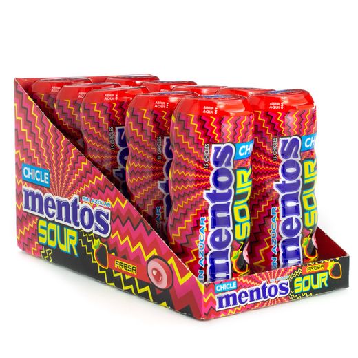 Mentos chicle Fresa Ácida 15 chicles 10 Botes