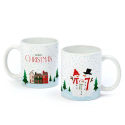 Taza cerámica familia muñeco de nieve en caja regalo