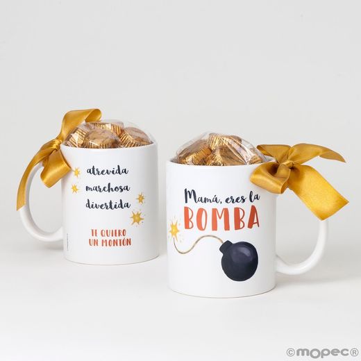 Taza cerámica Mamá Bomba 6bombones en caja regalo