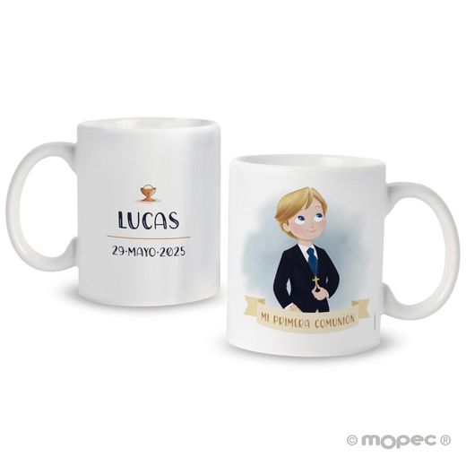 Taza cerámica Primera Comunión niño pantalones cortos